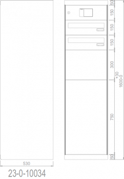 RENZ eQUBO elektronischer Paketkasten mit 2 Paketfächern und 2 Briefkästen gerades Dach 23010034 - schematische Darstellung